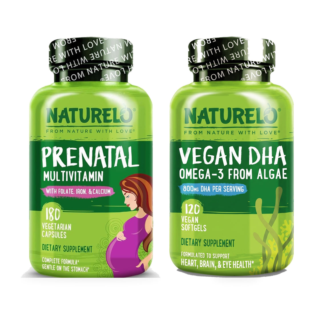 NATURELO Prenatal Multivitamin 180 capsules and Vegan Omega-3 DHA 120 softgels