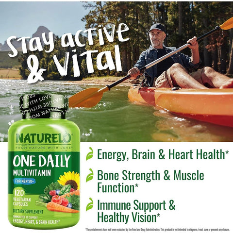 Naturelo One Daily Multivitamin for Men 50+: Plant-Based, Bioactive Formula for Healthy Aging - Organic Ingredients, Vegan &