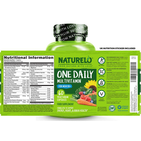 Naturelo One Daily Multivitamin for Men 50+: Plant-Based, Bioactive, Healthy Aging Formula with 22 Essential Vitamins & Miner