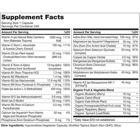 Naturelo One Daily Multivitamin for Men - Energy, Immunity & Muscle Support - Vegan, GMO-Free - Vitamins A, B, C, D, E, K, Ca