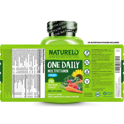 Naturelo One Daily Multivitamin for Men - Energy, Immunity, Muscle Function, Eye Health - Vegan, GMO-Free