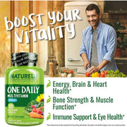 Naturelo One Daily Multivitamin for Men with Natural Vitamins & Fruit Extracts - Energy, Immunity & Muscle Support.