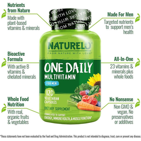 Naturelo One Daily Multivitamin for Men with Natural Vitamins & Fruit Extracts - Energy, Immunity & Muscle Support.