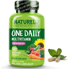 Naturelo One Daily Multivitamin for Women 50+ with Fruit Extracts (Iron-Free) - Complete Nutrition for Mature Women's Health.