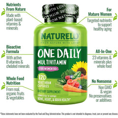 Naturelo One Daily Multivitamin for Women 50+ with Fruit Extracts - Iron-Free Formula for Vitality and Wellbeing