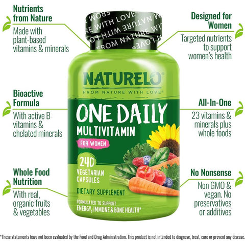 Naturelo One Daily Multivitamin for Women: Energy & Stress Support with B Vitamins