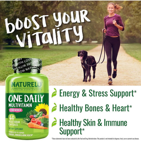 Naturelo One Daily Multivitamin for Women with Natural Vitamins and Fruit Extracts - Energy, Stress, Bones, Heart, Skin & Imm