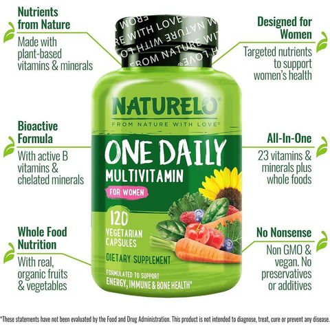 Naturelo One Daily Multivitamin for Women – Natural Vitamins & Fruit Extracts – Energy, Bones, Heart, Skin, Immunity