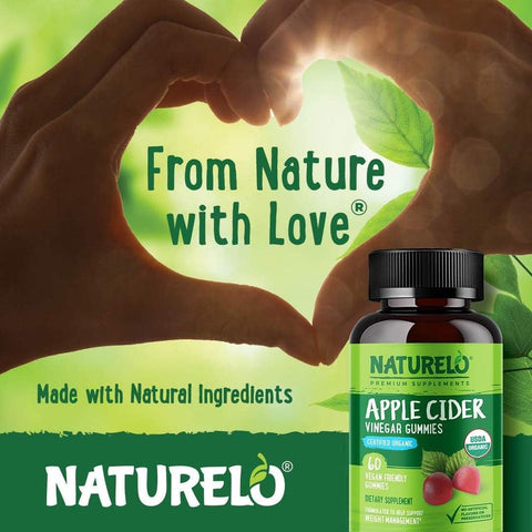 Naturelo Organic Apple Cider Vinegar Gummies - Immune Support & Weight Management - Natural Antioxidants - 60 Gummies.