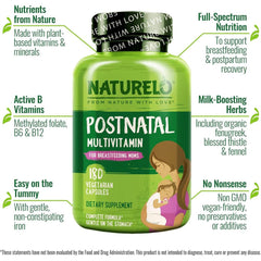 Naturelo Postnatal Whole Food Multivitamin for New Mums - Natural Vitamins and Herbs, Immune Support and Energy Boost