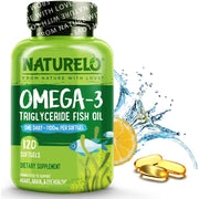 Naturelo Premium Omega 3 Fish Oil 1100mg Triglyceride One a Day - Heart Health, Brain Function, Joint Support.