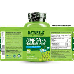 Naturelo Premium Omega-3 Fish Oil 1100mg Triglyceride One a Day Supplement - Heart Health, Brain Function, Joint Support.