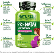 Naturelo Prenatal Whole Food Multivitamin with Methyl Folate, Calcium & Iron - Complete Pregnancy Nutrition Supplement.