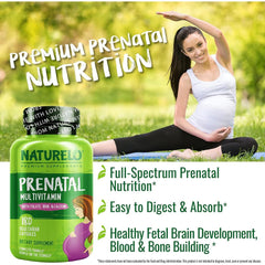 Naturelo Prenatal Whole Food Multivitamin with Methyl Folate, Calcium & Iron - Pregnancy Support Supplement