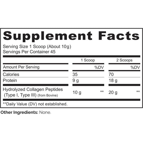 Naturelo Unflavored Collagen Peptides Powder - Hydrolyzed Protein for Skin, Hair, Nails - 10g Protein per Serving