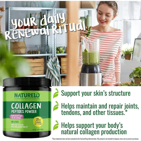 Naturelo unflavored collagen peptides powder for skin, hair & joints - hydrolyzed protein supplement boost - image 9.