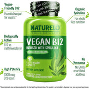 Naturelo Vegan B12 with Spirulina - Energy Boosting Formula for Vegans - Plant-Based Nutrition Supplement