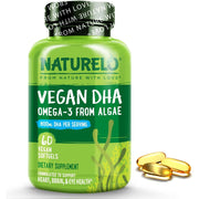 Naturelo Vegan DHA Omega 3 Oil from Algae with 800mg Pure DHA - Plant-Based Brain & Heart Health Support