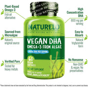 Naturelo Vegan DHA Omega-3 Oil from Algae with 800mg Pure DHA - Plant-Based Brain & Eye Health Support.