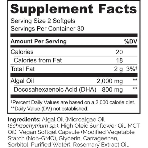 Naturelo Vegan DHA Omega-3 Oil from Algae with 800mg Pure DHA - Brain & Heart Health Support Supplement