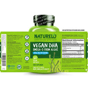 Naturelo Vegan DHA Omega-3 Algae Oil, 800mg Pure DHA - Brain, Heart & Eye Health Support