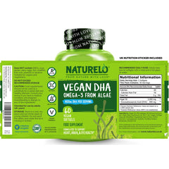 Naturelo Vegan DHA Omega-3 Algae Oil, 800mg Pure DHA - Brain, Heart & Eye Health Support