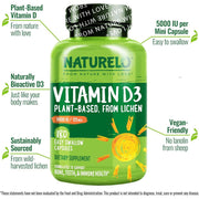 Naturelo Vegan Vitamin D3 Supplement 5000 IU - Bone Health & Immune Support Booster