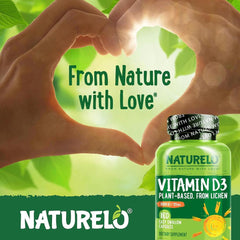 Naturelo Vegan Vitamin D3 Supplement 5000 IU - Immune Support & Bone Health Booster - Plant-Based Formula