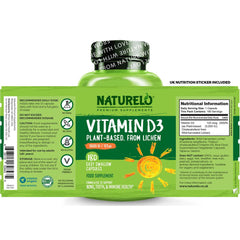 Naturelo Vegan Vitamin D3 Supplement 5000 IU - Immune Support, Bone Health, Non-GMO - Image 8