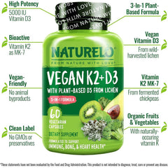 Naturelo Vegan Vitamin K2 D3 Supplement - Bone Health & Immune Support - Plant-Based Formula - Image 4