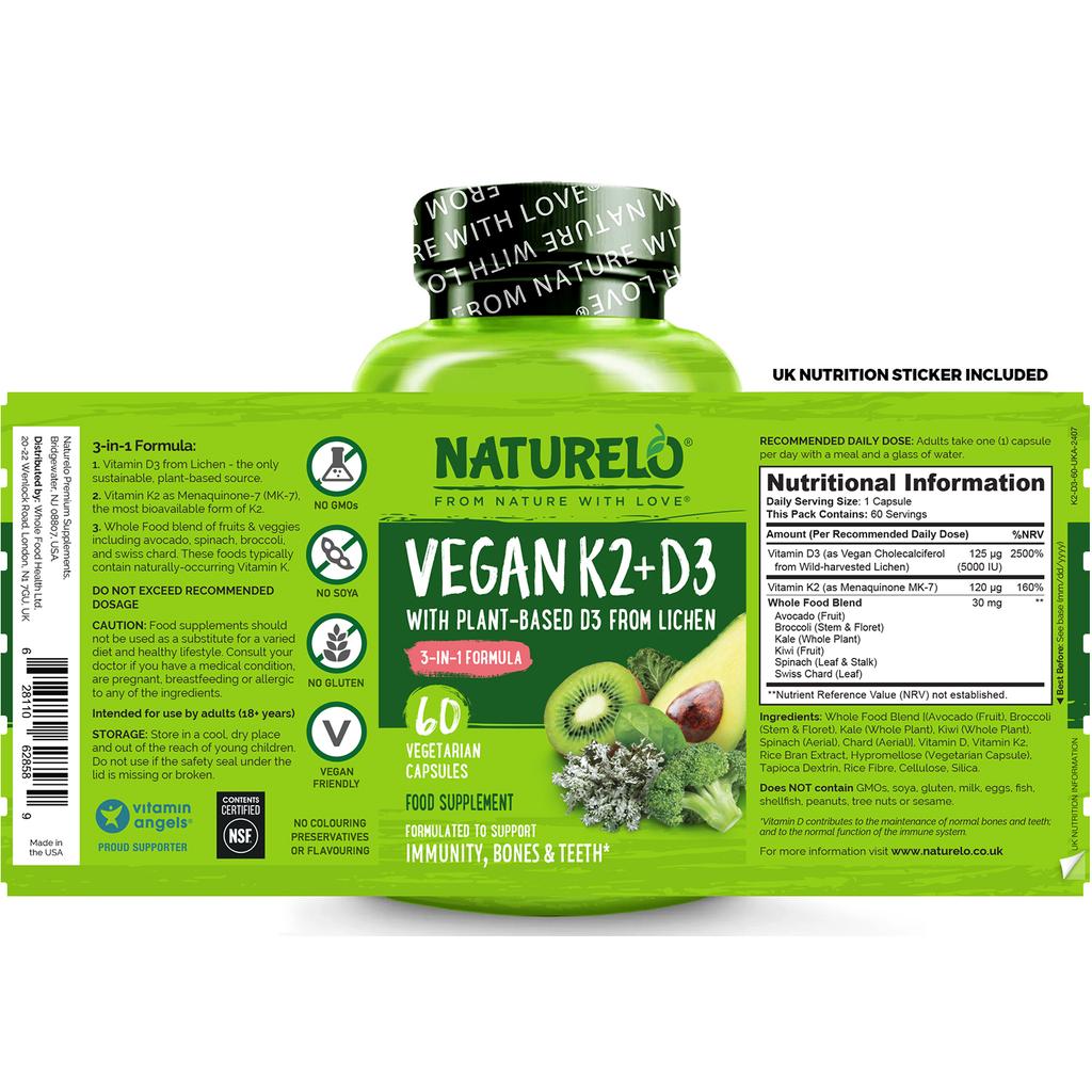 NATURELO Vitamin D3 + K2 with Whole Food Blend, image 8