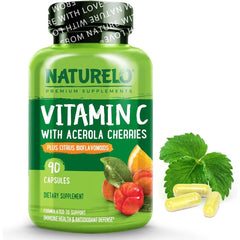 Naturelo Vitamin C with Acerola Cherry & Citrus Bioflavonoids - Immune Support & Antioxidant Boost for Health & Wellness