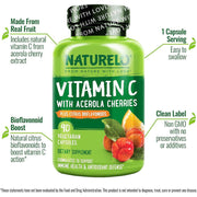 Naturelo Vitamin C with Acerola Cherry, Citrus Bioflavonoids | Immune Support & Antioxidant Boost | Natural Vitamin C Supplem