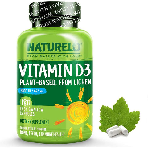 Naturelo Vitamin D 2500 IU from Wild Harvested Lichen for Immune Support and Bone Health