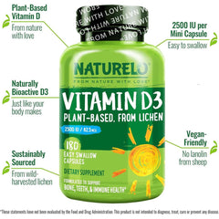 Naturelo Vitamin D from Wild Harvested Lichen 2500 IU - Immune Support and Bone Health Supplement.