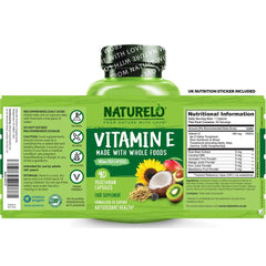 Naturelo Vitamin E with Mixed Tocopherols from Coconut, Sunflower & Rice Bran - Antioxidant-Rich Supplement