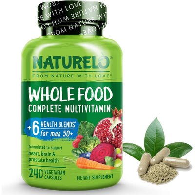 Naturelo Whole Food Multivitamin for Men 50+ with Prostate Support - Natural Vitamins for Men's Health.