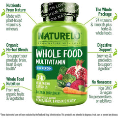 Naturelo whole food multivitamin for men 50+ with natural vitamins and prostate support - Complete men's health formula.