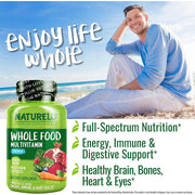 Naturelo Whole Food Multivitamin for Men - Natural Vitamins, Fruit & Herbal Health Blends - Immune Support & Energy Boost