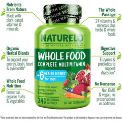 Naturelo Whole Food Multivitamin for Men with Natural Vitamins, Fruit & Herbal Health Blends - Immune Support, Energy Boost,