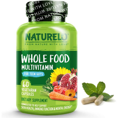 Naturelo Whole Food Multivitamin for Teen Boys - Immune Support, Energy Boost & Overall Health - 60 Capsules