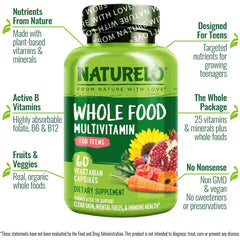 Naturelo Whole Food Multivitamin for Teens - Natural Vitamins and Minerals Blend for Youthful Health and Energy