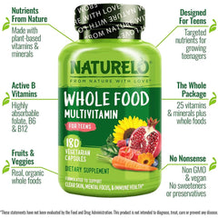 Naturelo Whole Food Multivitamin for Teens - Natural Vitamins & Minerals Blend for Health & Energy - Teenage Wellness Support