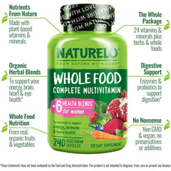 Naturelo Whole Food Multivitamin for Women with Natural Vitamins, Fruit & Herbal Extracts - Complete Nutrition for Females.