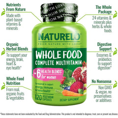 Naturelo Whole Food Multivitamin for Women with Natural Vitamins, Fruit & Herbal Extracts - Complete Nutrition for Women's He