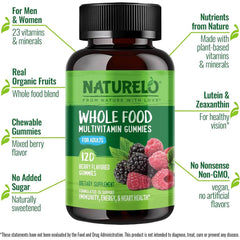 Naturelo whole food multivitamin gummies for adults with natural vitamins - sugar-free daily nutrition boost