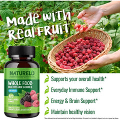 Naturelo Whole Food Multivitamin Gummies for Adults - Natural Vitamins, No Sugar - Immune Support & Energy Boost - Vegan Frie