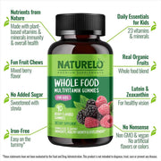 Naturelo whole food multivitamin gummies for kids with natural vitamins and fruit extracts - no added sugar.