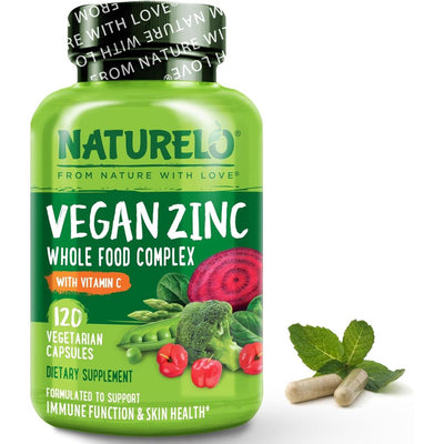 Naturelo Whole Food Vegan Zinc Supplement - Immune Support & Skin Health Boost