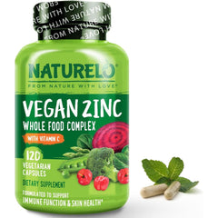 Naturelo Whole Food Vegan Zinc Supplement - Immune Support & Skin Health Boost